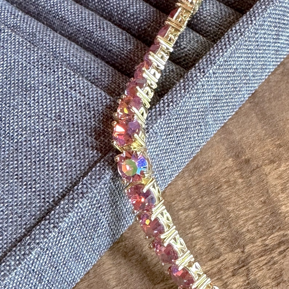 RARE Pink Aurora Borealis CZ AB Tennis Bracelet Hibiscus Park Lane Jewelry Gold - Picture 5 of 6